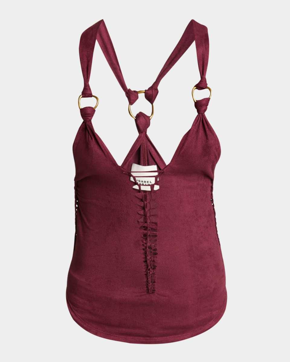 Sakina Plunging Faux Suede Tank Top